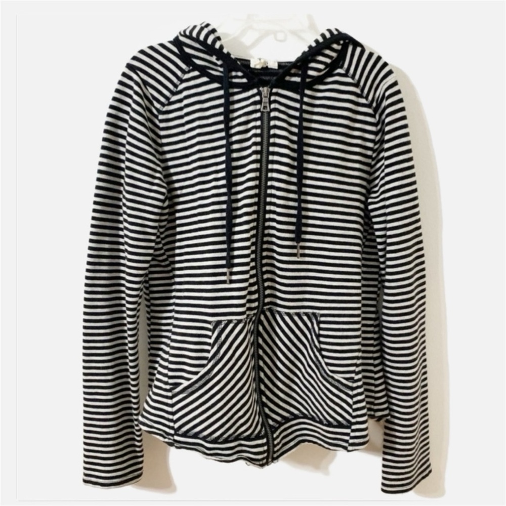 Cable & Gauge Striped Long Sleeve Full Front Zip Closure Hood Sweatshirt Jacket